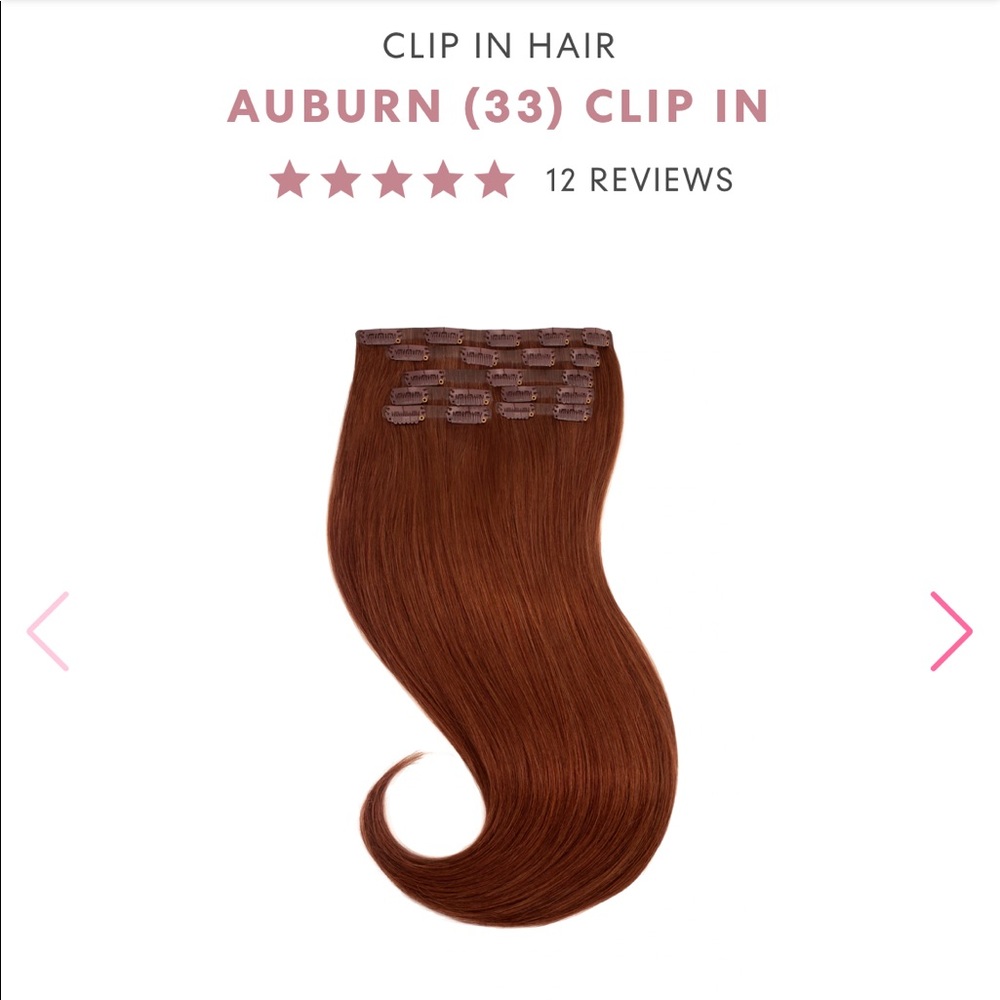 Glam Seamless 20” clip-in hair extensions in #33 Auburn with travel kit
